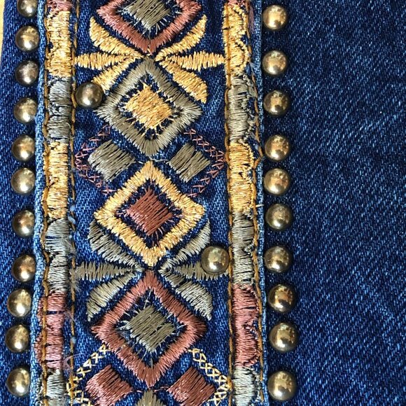 Vintage 90s very high waist baggie studs & zippers embelished denim jeans pants - Picture 9 of 16